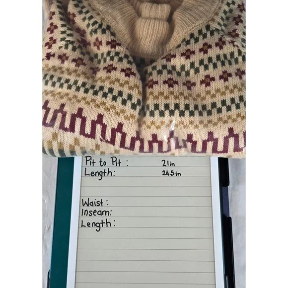 Fair Isle Mock Neck Sweater Womens Medium Cream Multi Excellent‎ Knit - Picture 6 of 6